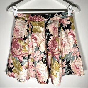 floral mini skirt a-line retro chic summer day out small S
